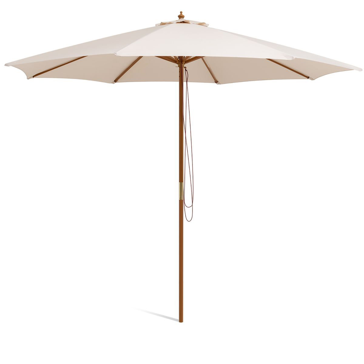 10-Foot Patio Umbrella with 8 Wooden Ribs & 3 Adjustable Heights - Market Umbrella -Beige