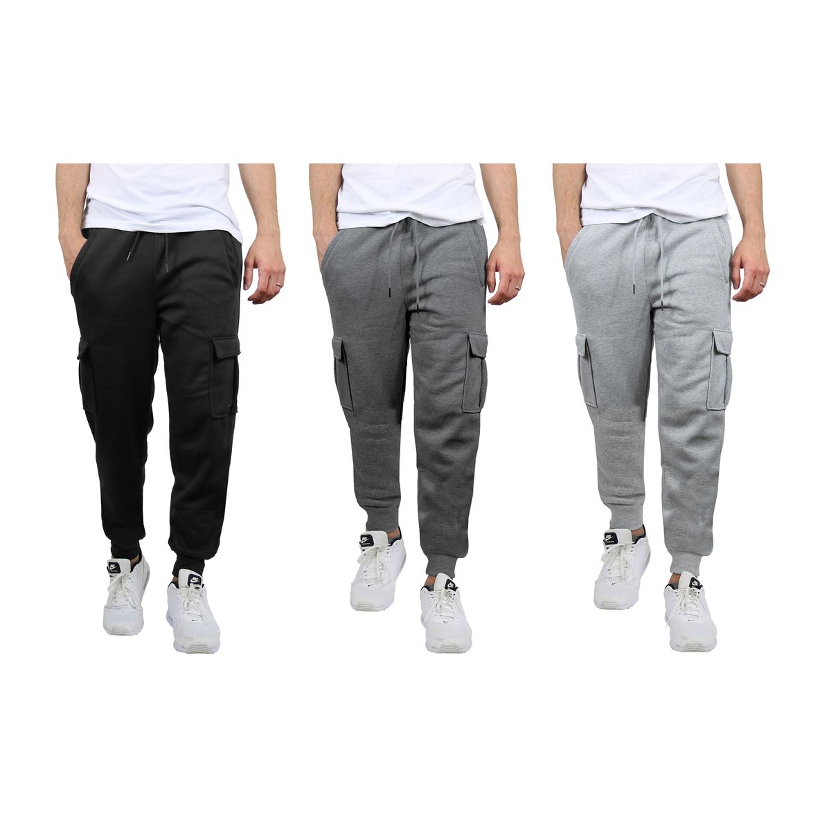 Men's Slim-Fit Fleece Jogger Sweatpants (3-Pack) - JMFCJ-100 / BK-CH-HG / S