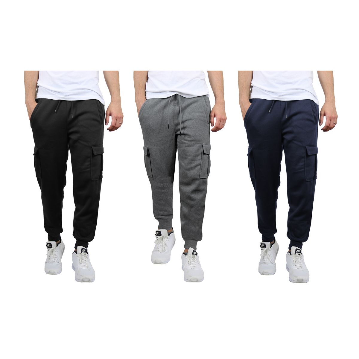 Men's Slim-Fit Fleece Jogger Sweatpants (3-Pack) - JMFCJ-100 / BK-NV-CH / 2XL