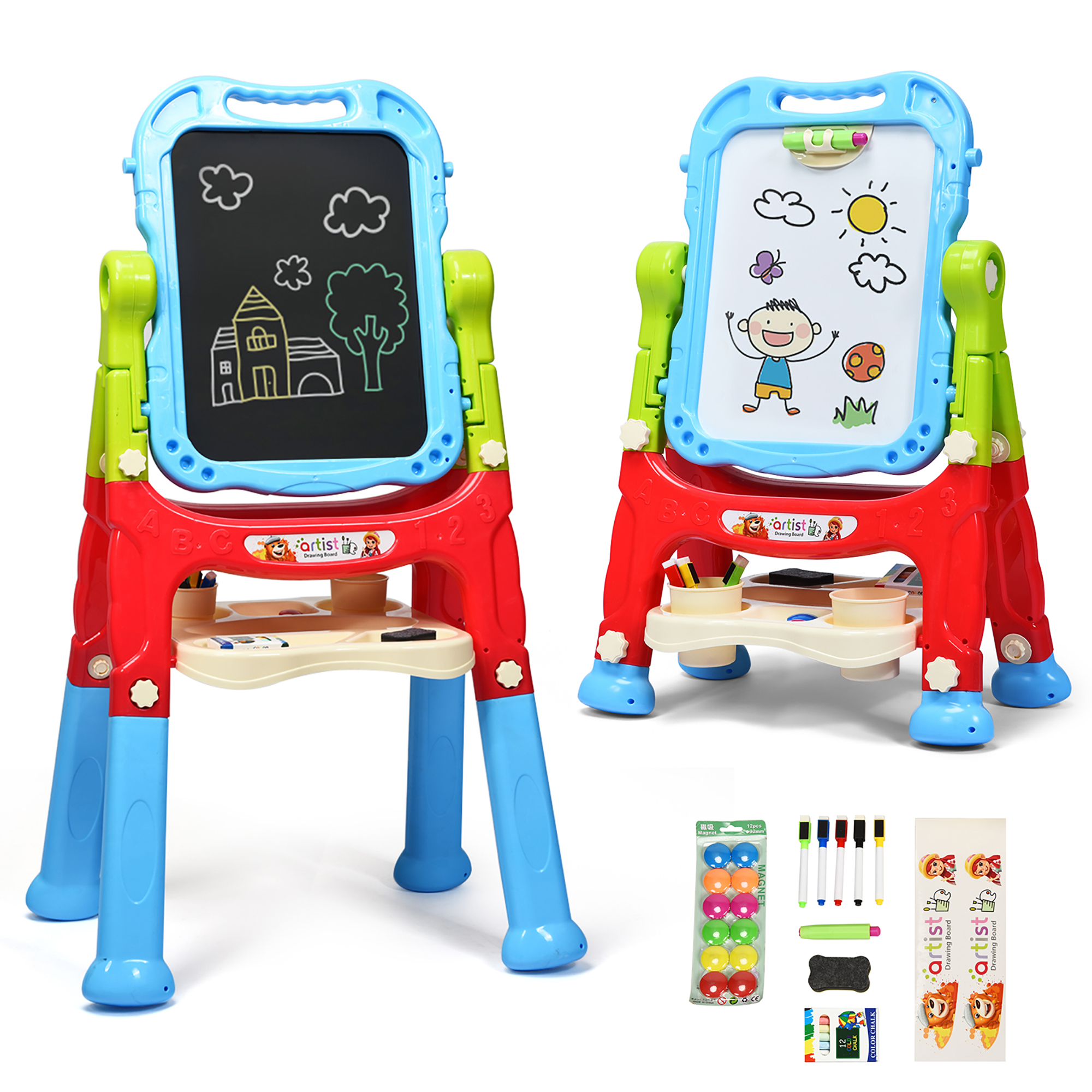 Height Adjustable Kids' Magnetic Double Sided Easel - Blue