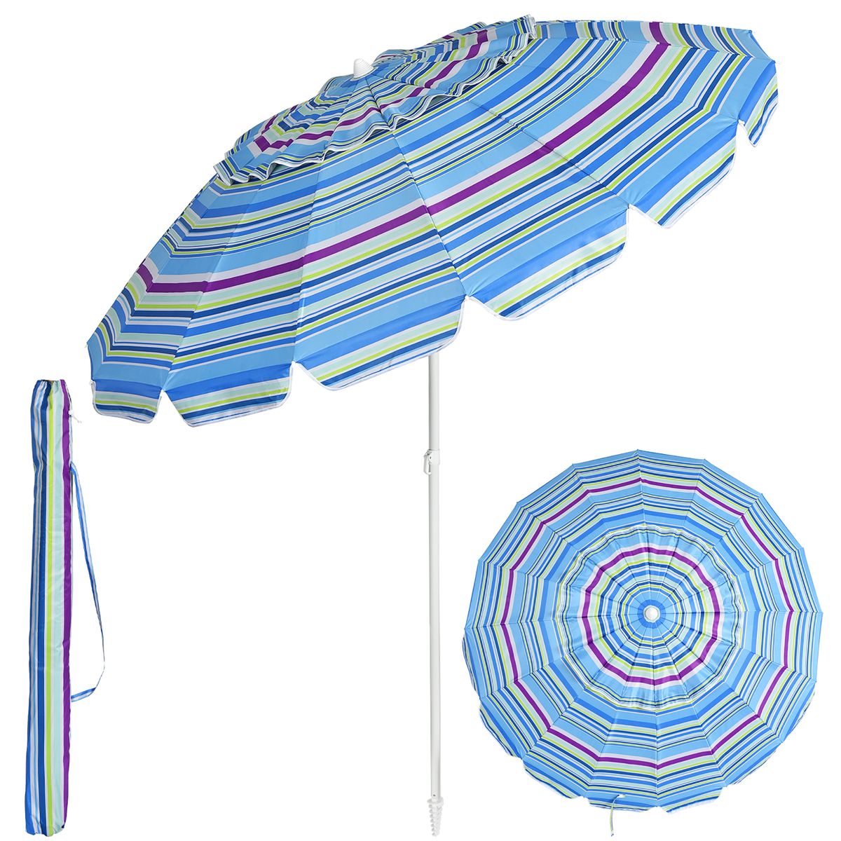 8-Foot Portable Beach Umbrella with Sand Anchor and Tilt Mechanism - 8 FT Beach Umbrella BL