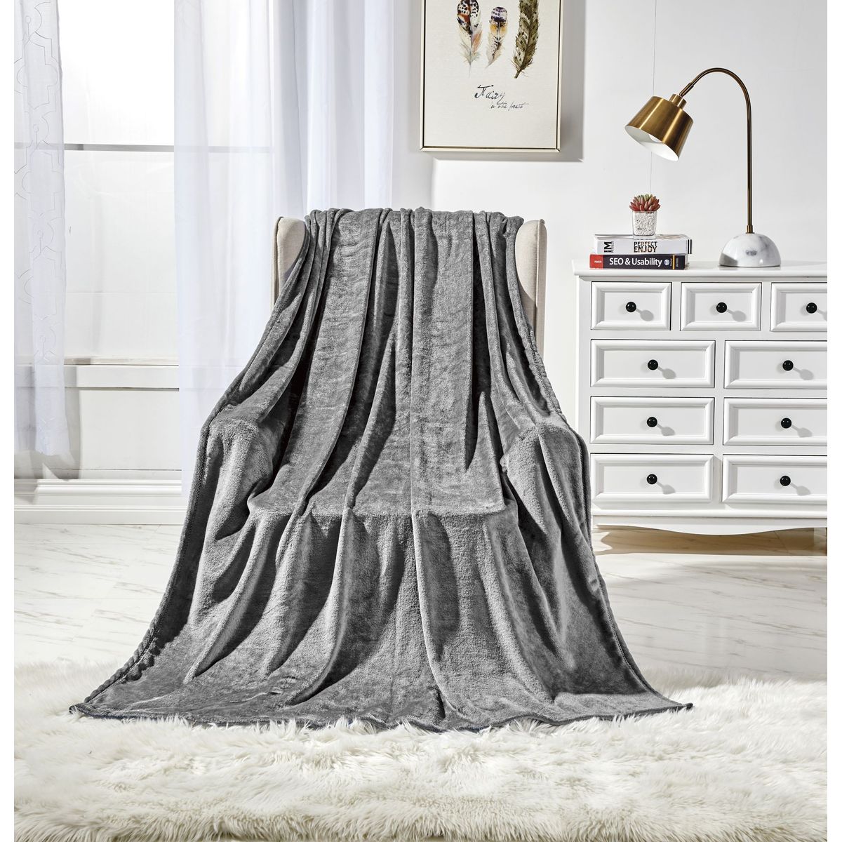 Noble House 50 x 60-Inch Solid Super Soft Throw Blanket - Gray