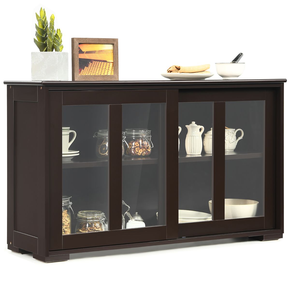 Kitchen Buffet Storage Cupboard with Sliding Door - Costway Kitchen Storage Cabine