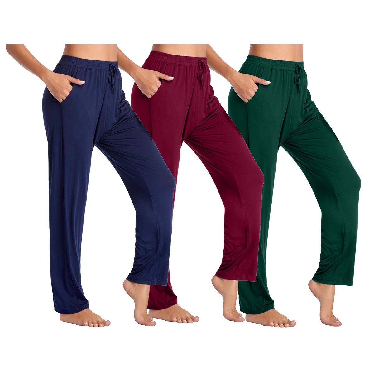 Women's Loose Fit Lounge Pants (3-Pack) - J/MLPJ-701-NV-BG-HT-L