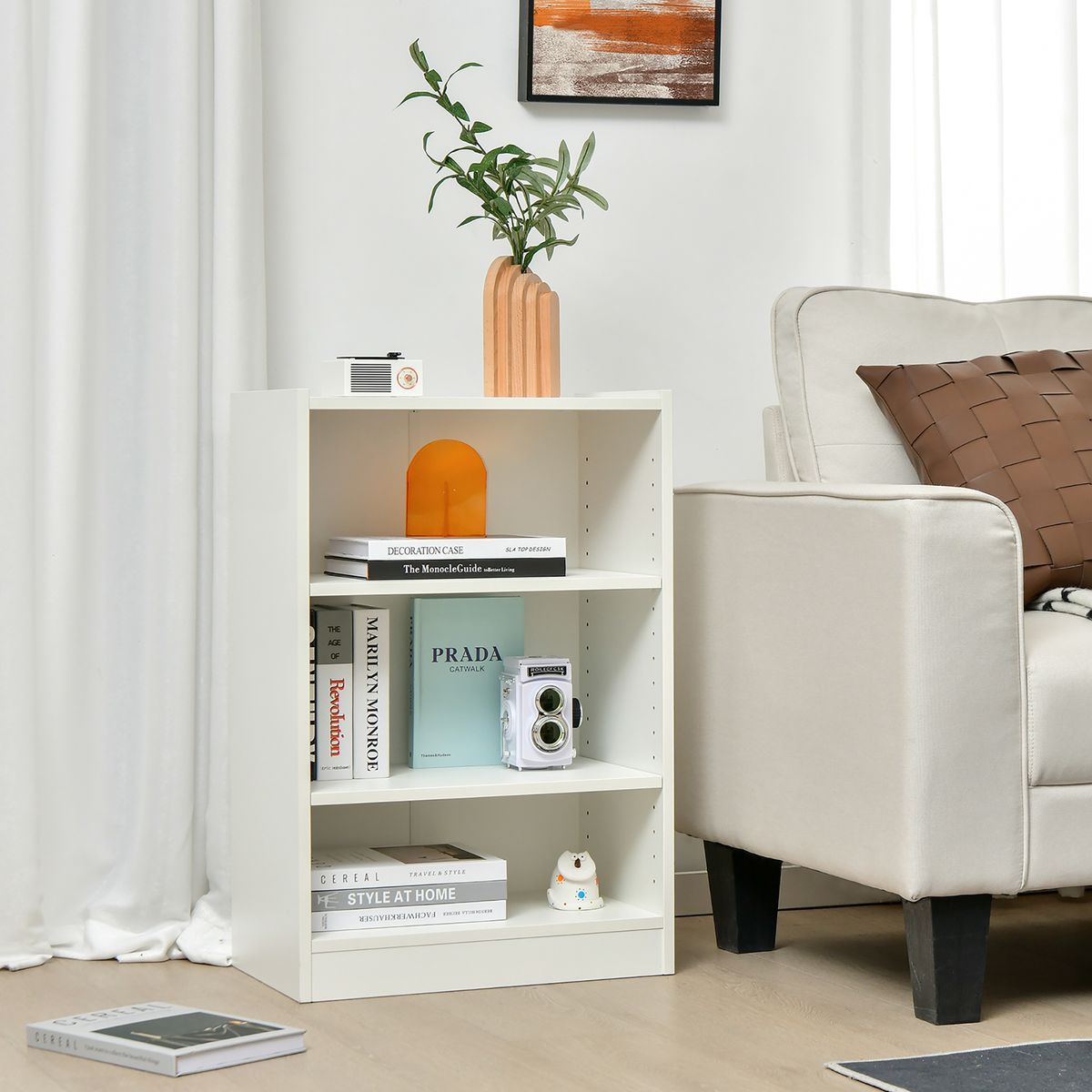 3-Tier Open Multipurpose Display Rack Cabinet with Adjustable Shelves - Adjustable Shelves White