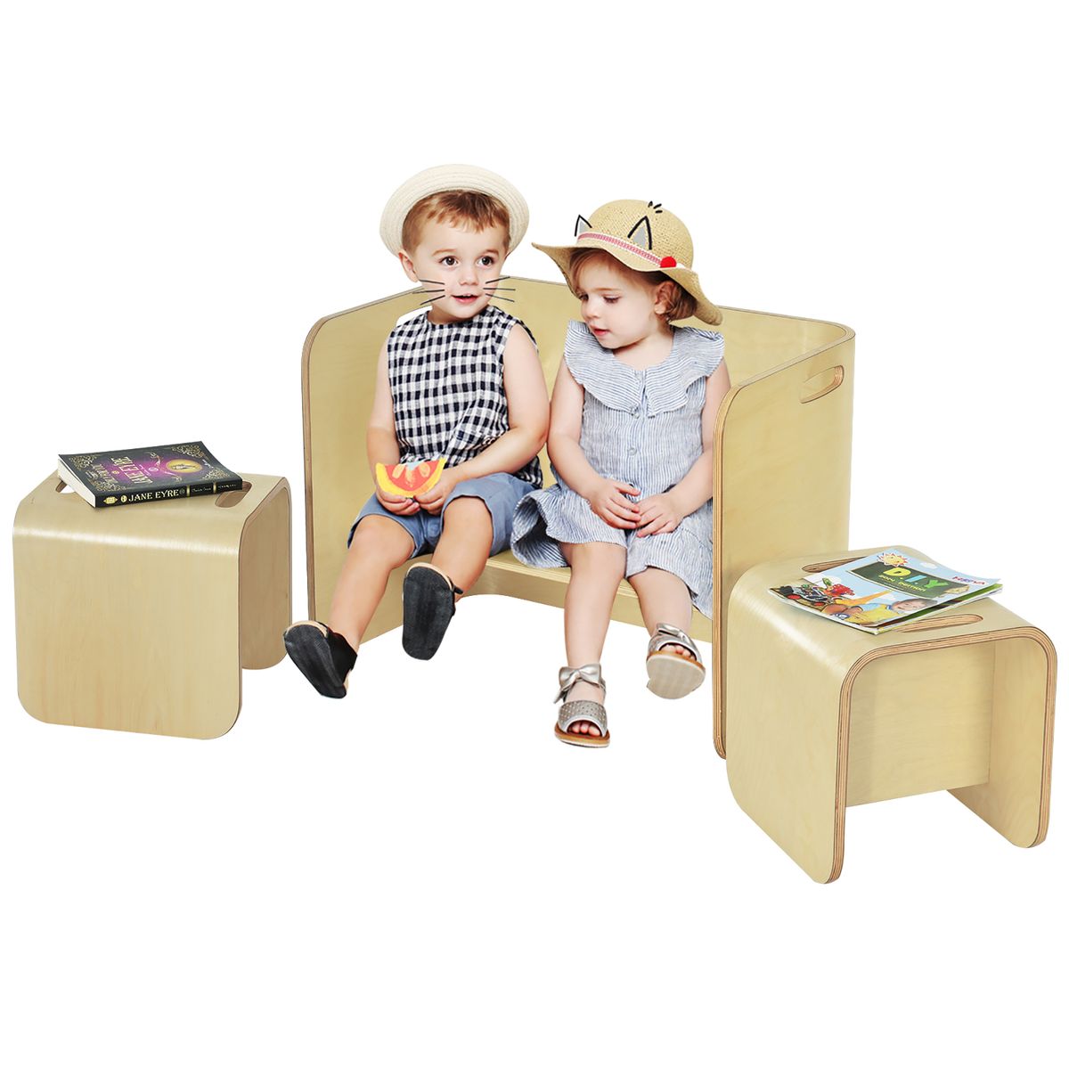 3-Piece Kids Wooden Table and Chairs Set - Costway 3 Piece Kids Wooden Ta