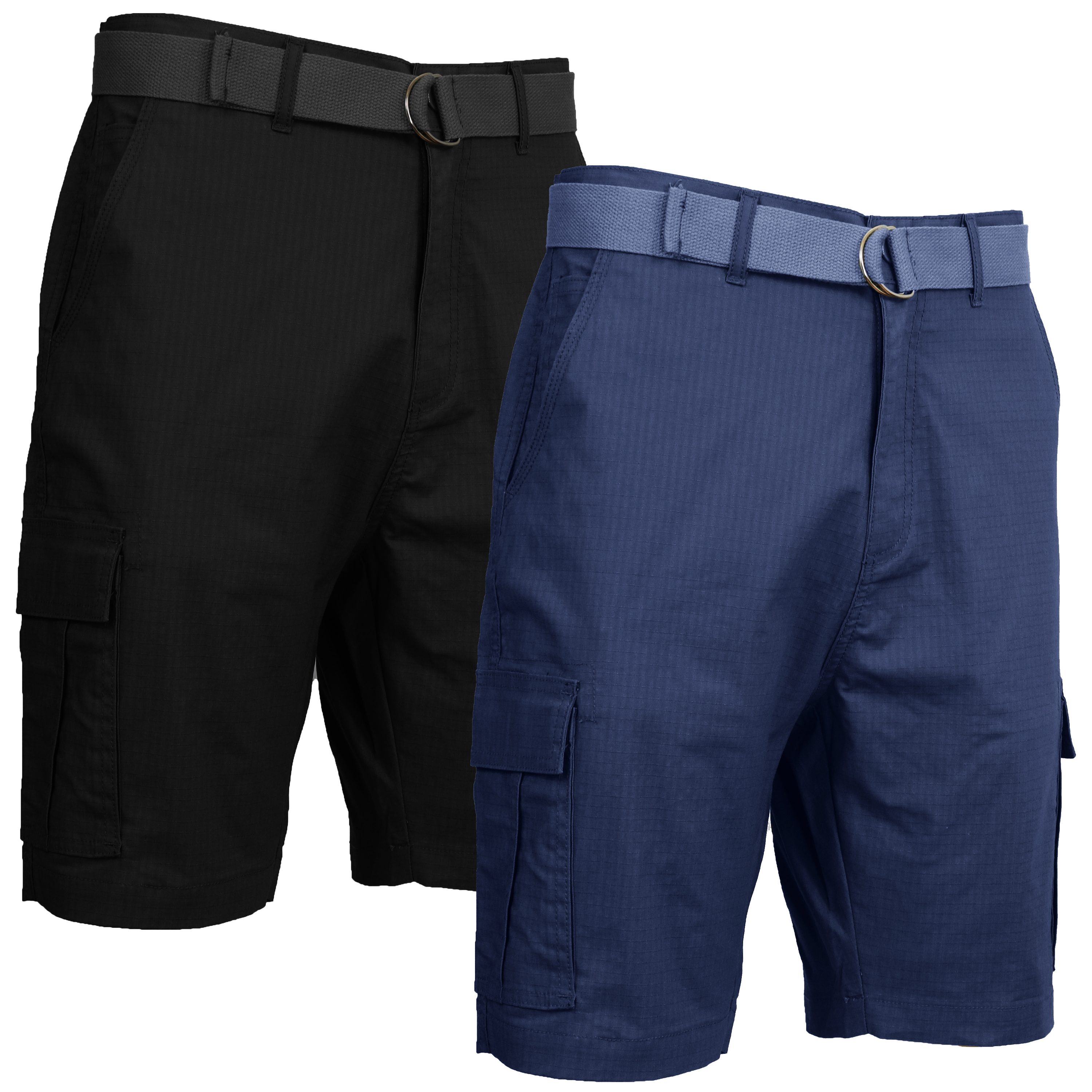 Men's Cotton Stretch Ripstop Cargo Shorts with Belt (2-Pack) - RIP-8700 - BK-NV - 32