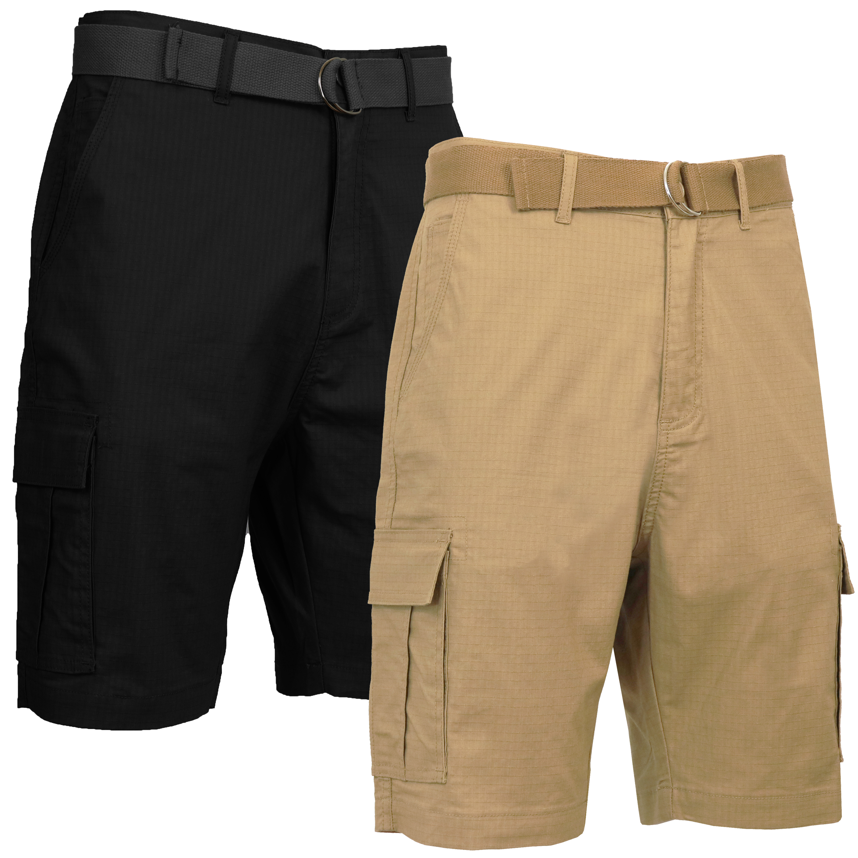 Men's Cotton Stretch Ripstop Cargo Shorts with Belt (2-Pack) - RIP-8700 - BK-KK - 36