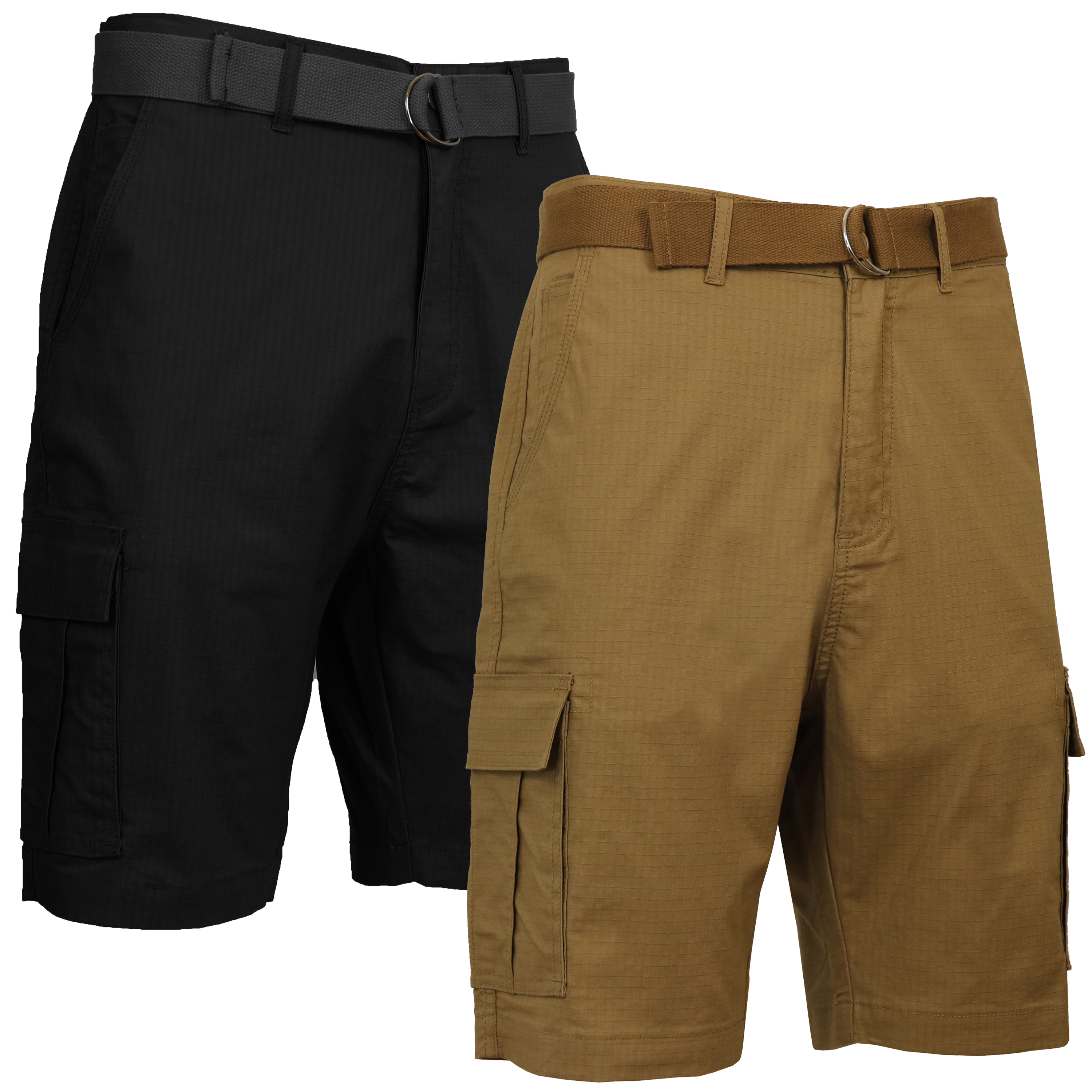 Men's Cotton Stretch Ripstop Cargo Shorts with Belt (2-Pack) - RIP-8700 - BK-TB - 36