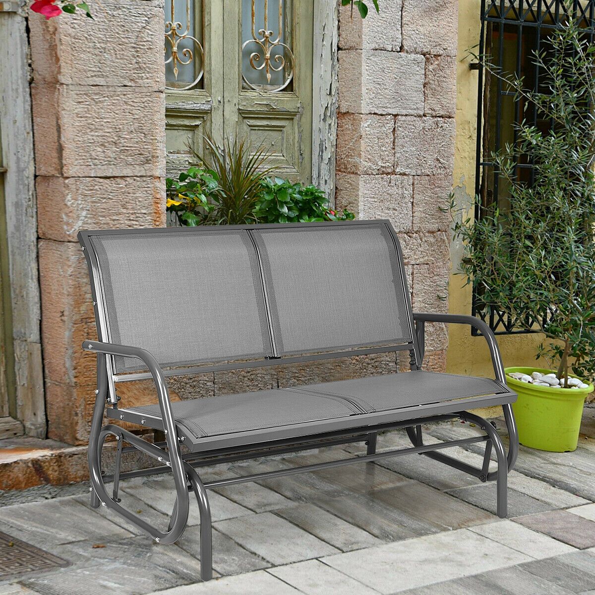 Spacious Steel-frame Patio Glider - Glider Bench-Gray