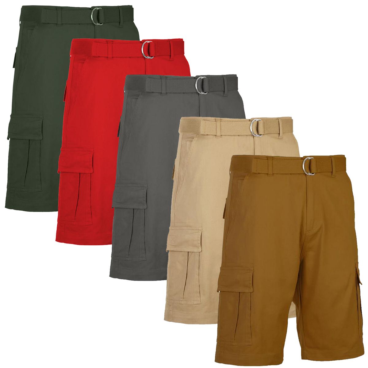 Men's Cotton Flex-Stretch Cargo Shorts with Belt (5-Pack) - MCGS-330-OL-TB-KK-RD-GY - 40