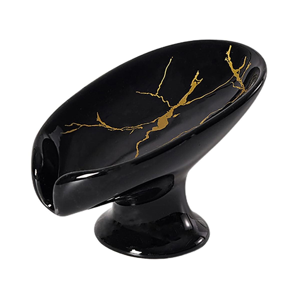 Leaf-Shaped Self-Draining Ceramic Soap Holder - Black