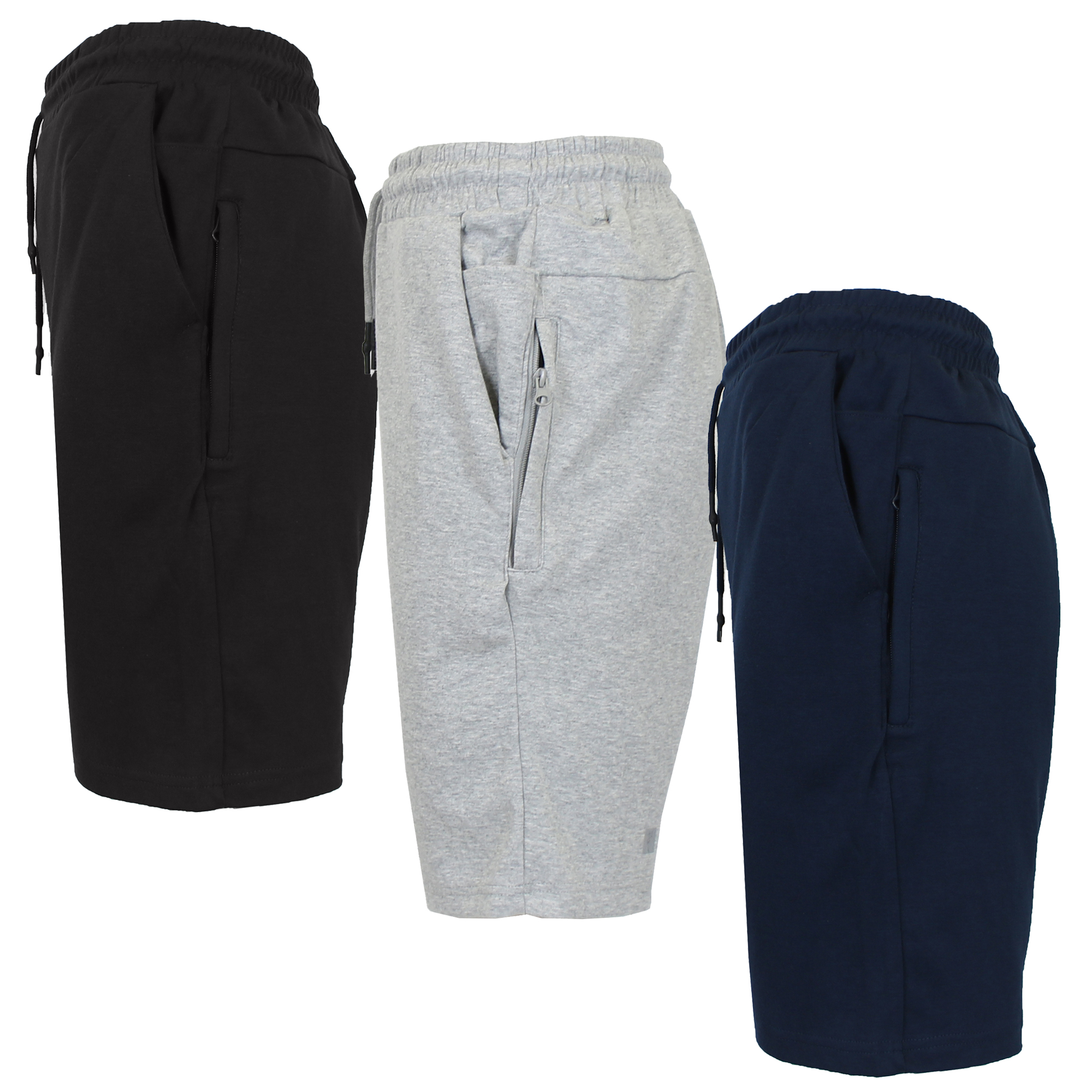 Men's Tech Jogger Shorts with Zipper Pockets (3-Pack) - J/MTFS-105-BK-HG-NV - 2XL
