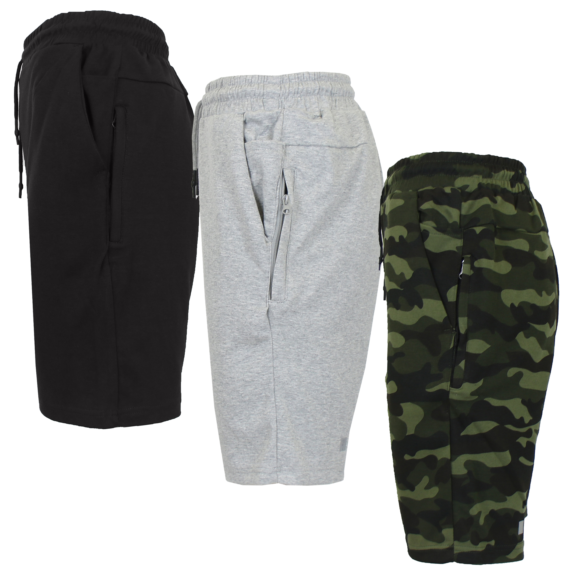 Men's Tech Jogger Shorts with Zipper Pockets (3-Pack) - J/MTFS-105-BK-HG-CM - M
