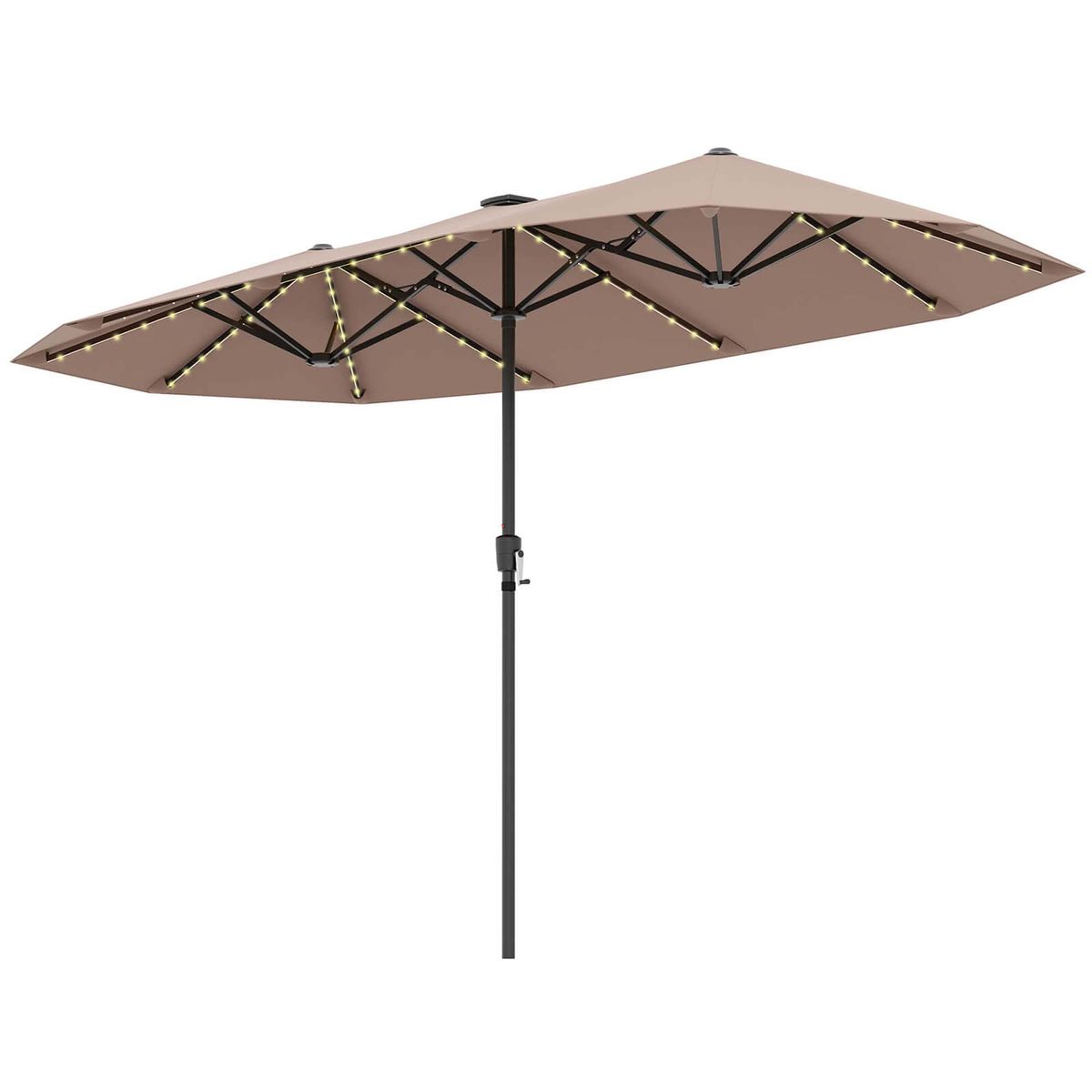 13-Foot Large Patio Umbrella with LED Solar Lights - Brown