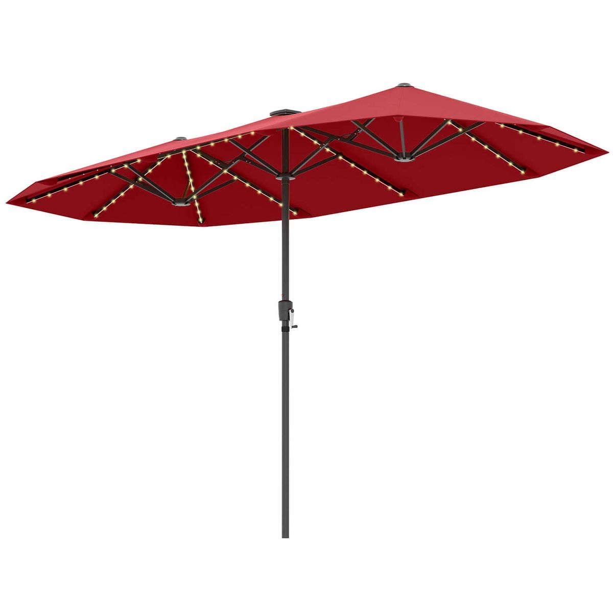 13-Foot Large Patio Umbrella with LED Solar Lights - Wine