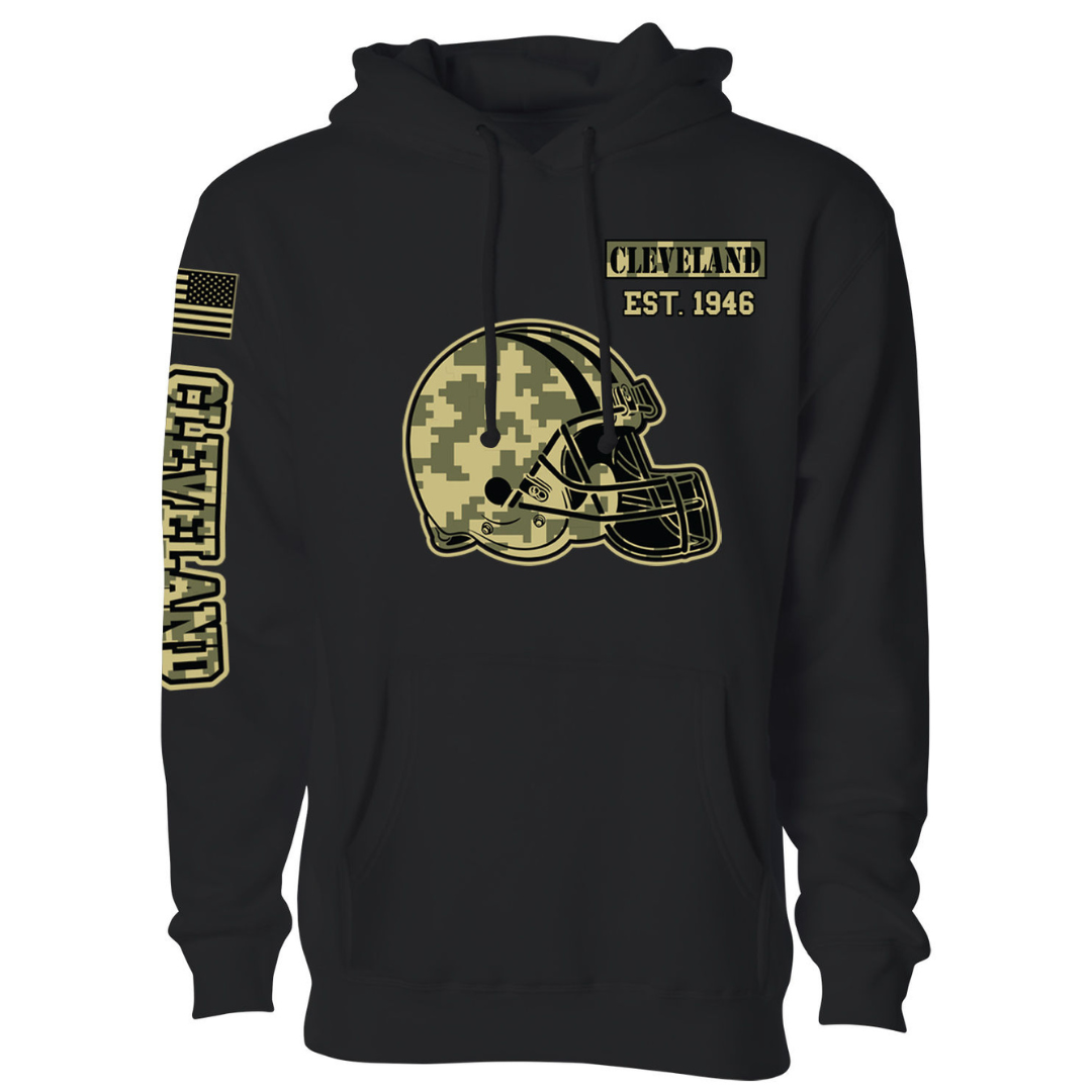 Women's Ultimate Black Camo Football Pullover Hoodie - Cleveland - Black / S