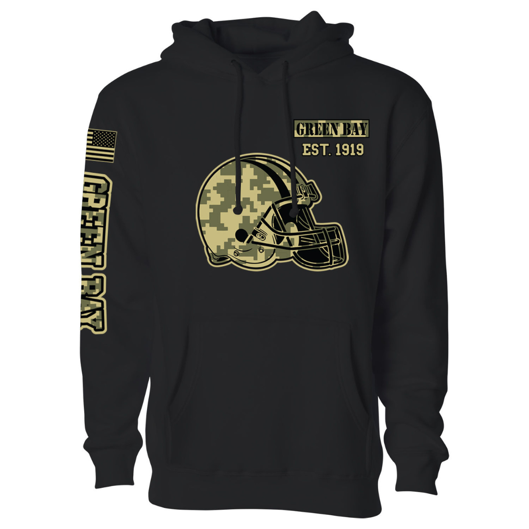 Women's Ultimate Black Camo Football Pullover Hoodie - Green Bay - Black / S