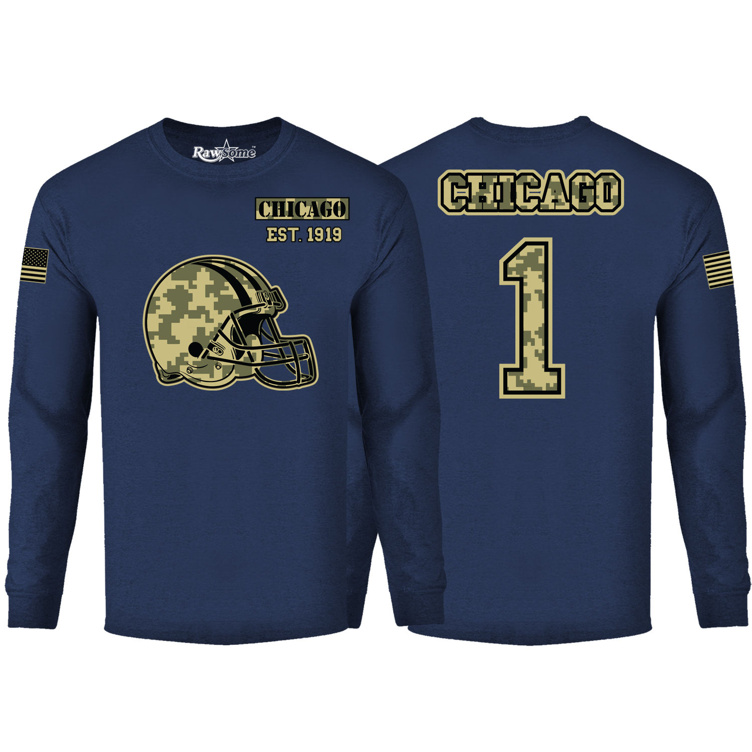 Men's Ultimate Camo Football Long Sleeve Shirt - Chicago - Navy / S