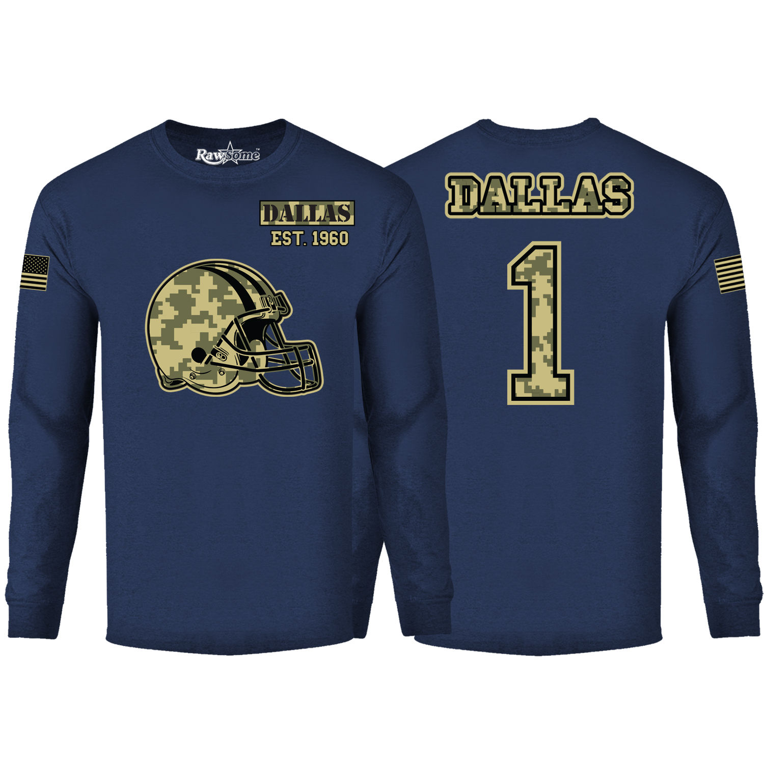 Men's Ultimate Camo Football Long Sleeve Shirt - Dallas - Navy / L