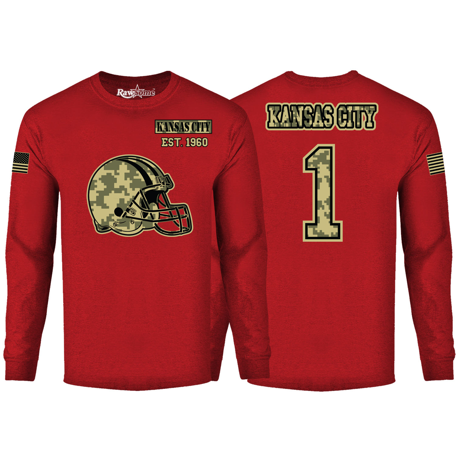 Men's Ultimate Camo Football Long Sleeve Shirt - Kansas City - Red / L
