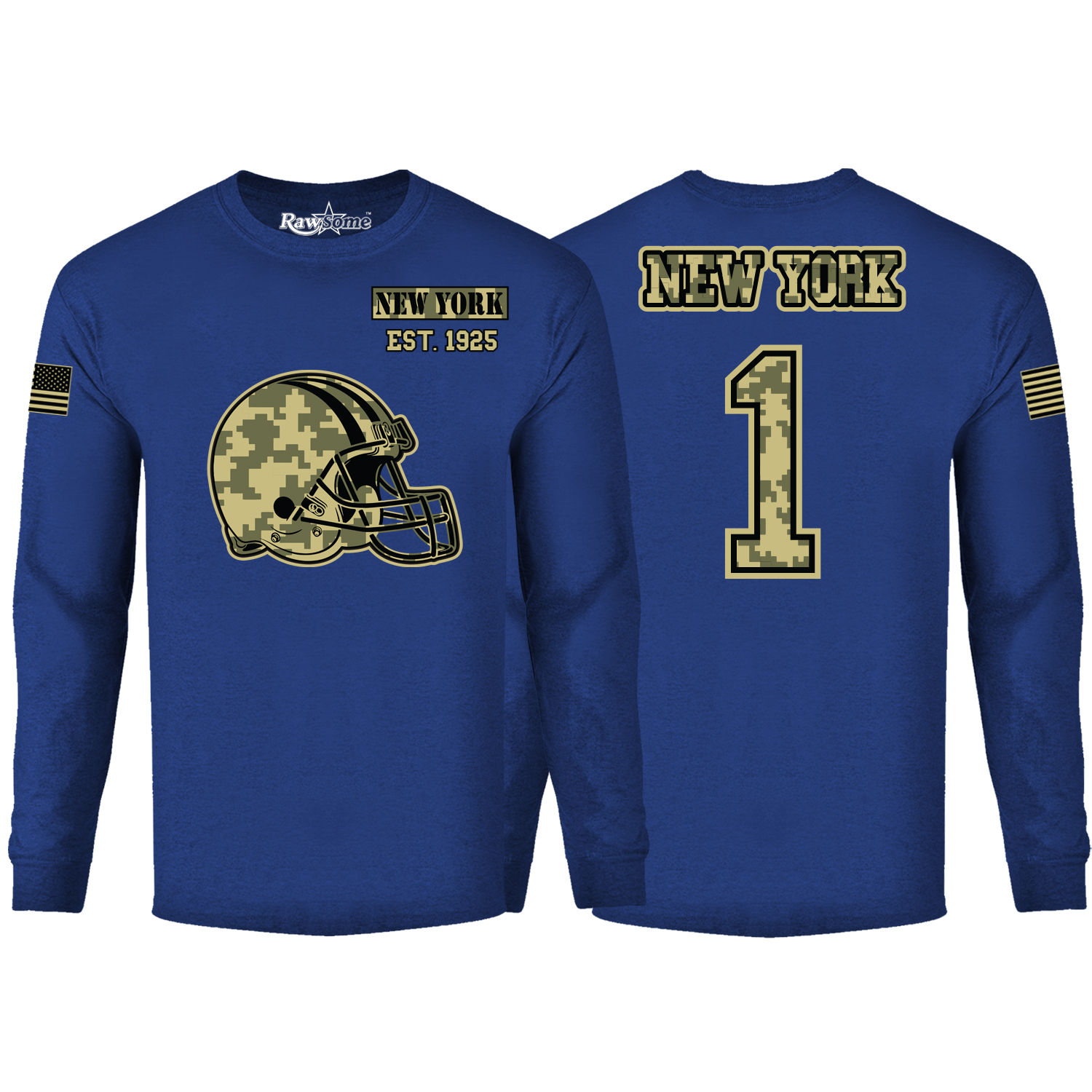 Men's Ultimate Camo Football Long Sleeve Shirt - New York - Royal / XL