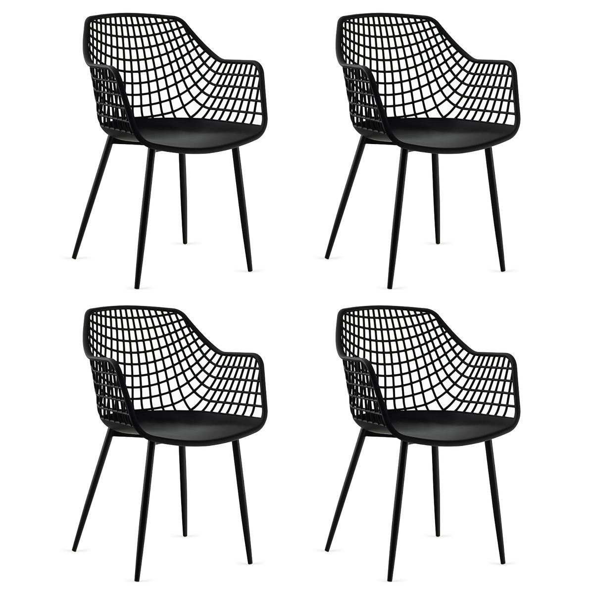 Modern Dining Chair with Metal Legs (Set of 4) - Dining Chair-Black