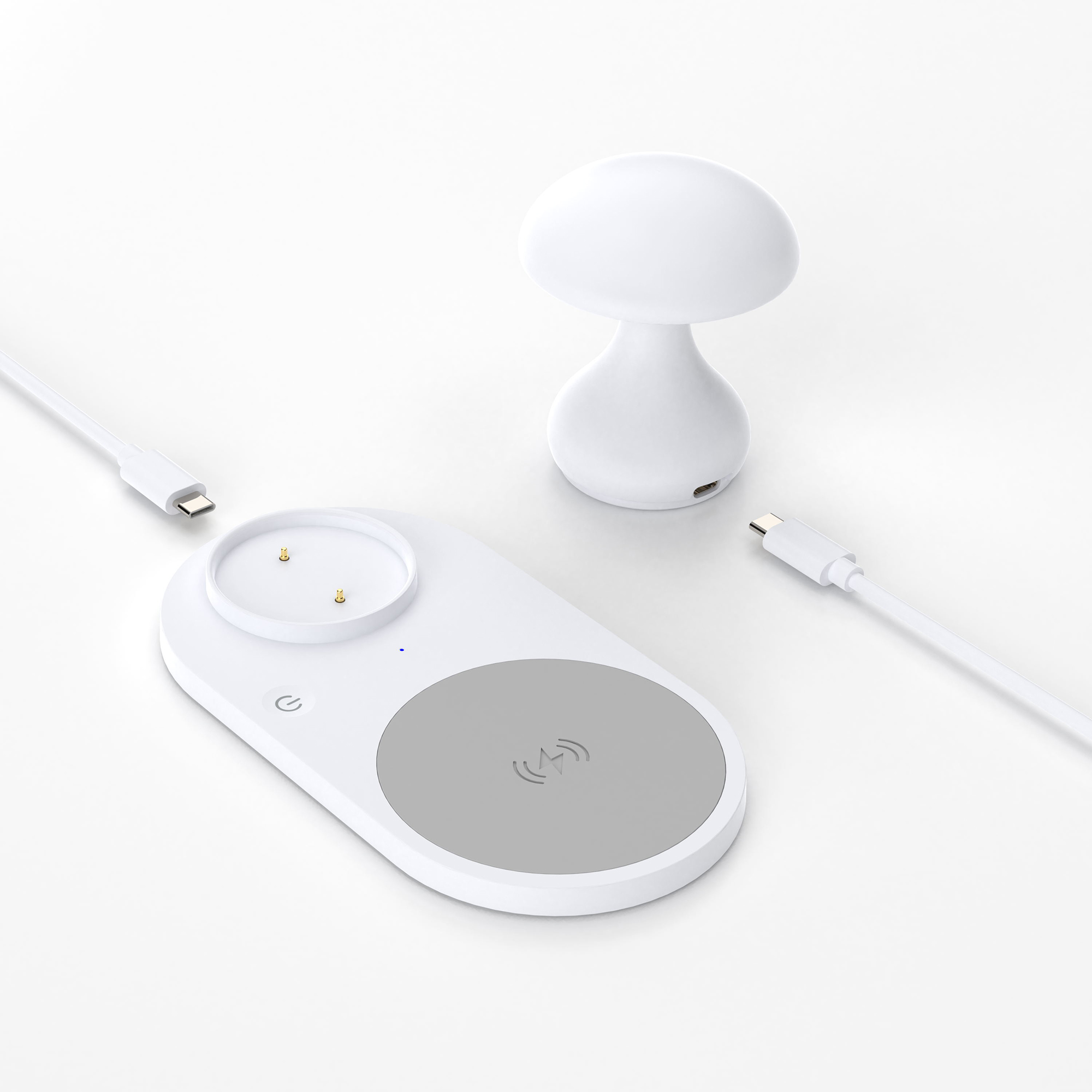 2-in-1 Mushroom LED Light + Wireless Charger - White