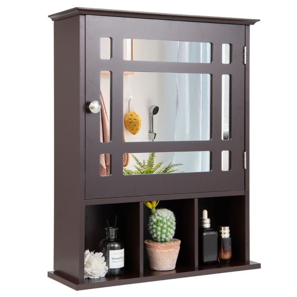 Wall-Mounted Bathroom Storage Medicine Cabinet with Mirrors - Coffee