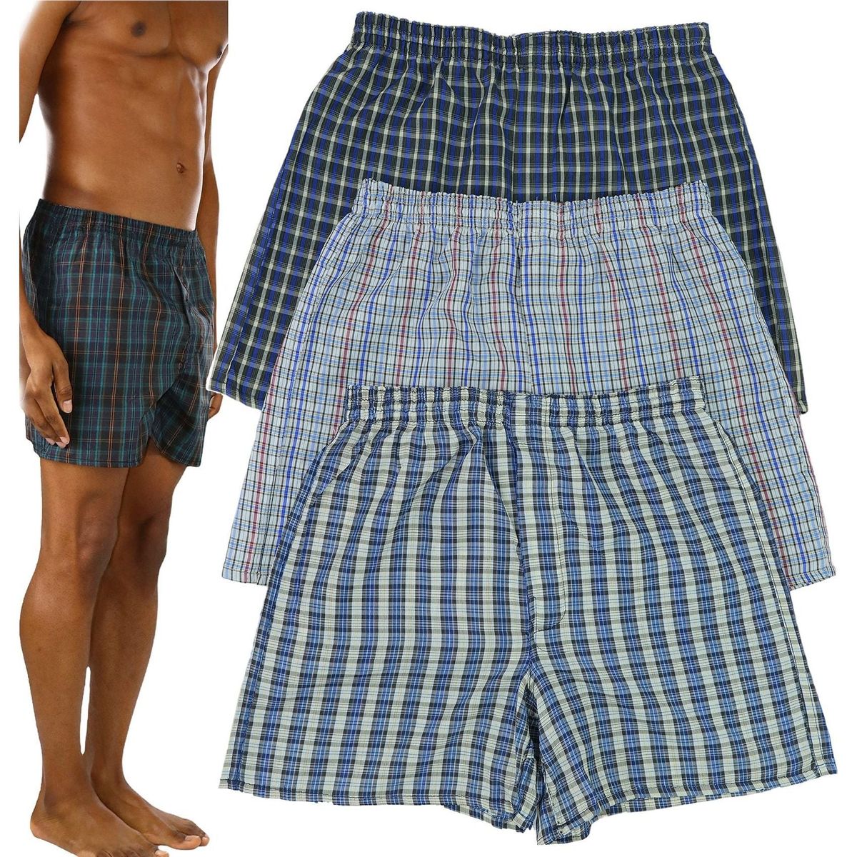 Men's Button Fly Loose Fit Tartan Plaid Boxers (3- or 6-Pack) - XXX-Large / 3-pack - Basic Colors