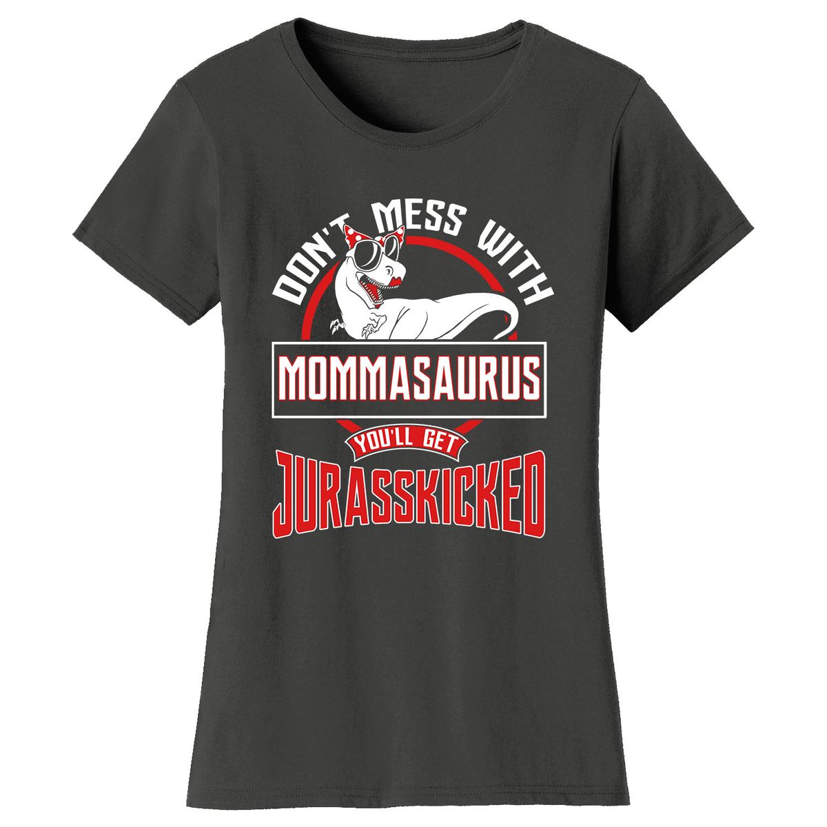 Women’s Mom Humor T-Shirt - MOMMASAURUS - Charcoal / 2XL