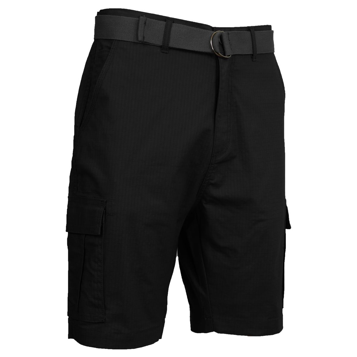 Men's Cotton Stretch Ripstop Cargo Shorts with Belt - RIP-8700 - BK - 32