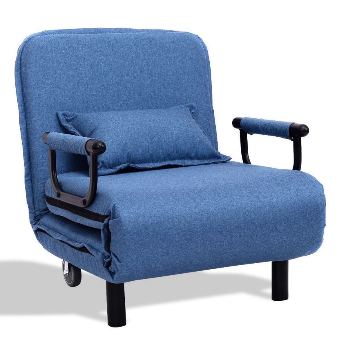 Convertible Foldout Reclining Arm Chair with Wheels - Arm Chair -Blue