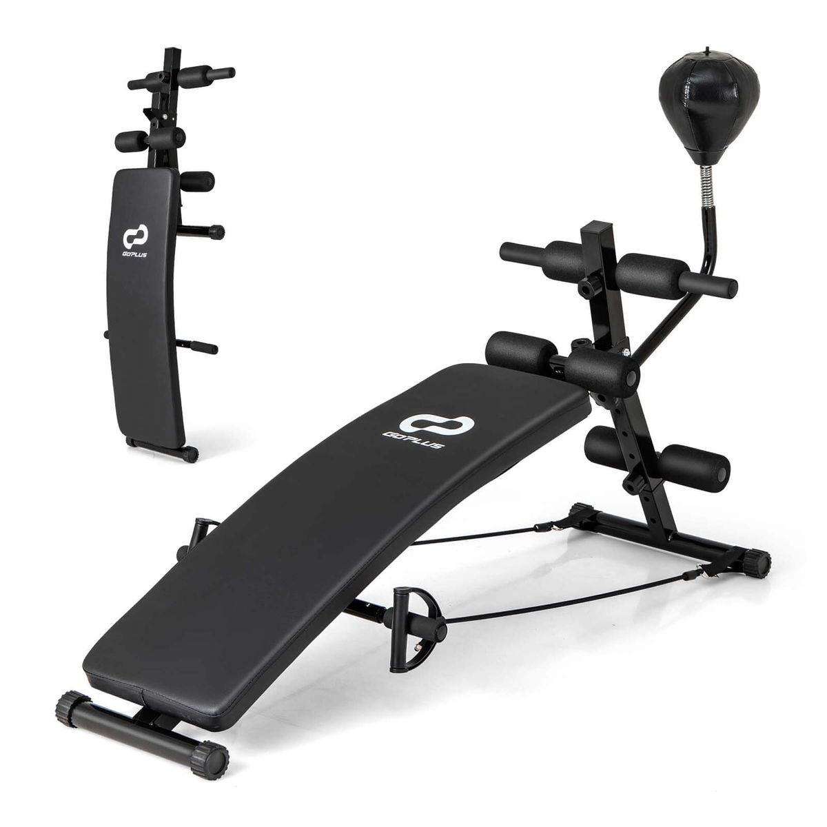 Adjustable Decline Sit-up Bench for Exercise (Optional Accessories) - Bench with Speed Ball & Bands