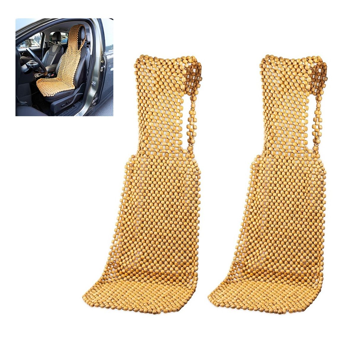 Zone Tech Beaded Seat Cover (1- Or 2-Pack) - Beaded Seat Cover for Cars- Natural 2PK