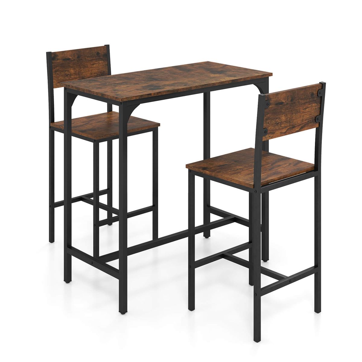 Bar-Height Dining Table Set - Bar Table & Chair Set-Brown