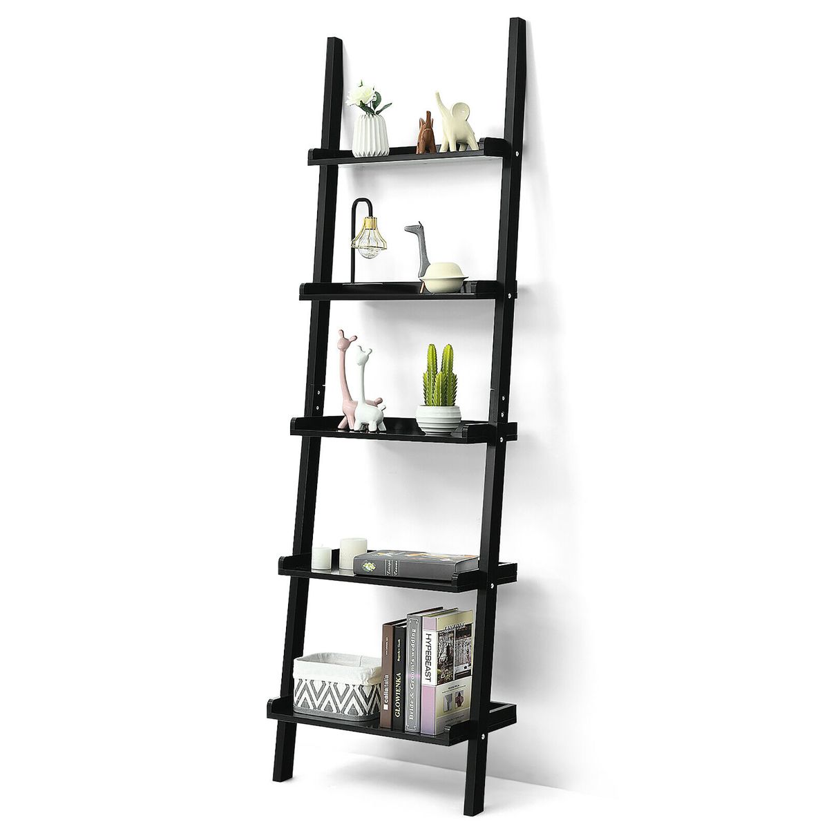 5-Tier Leaning Wall Ladder Shelf - Costway Ladder Shelf 5-Tier Pl