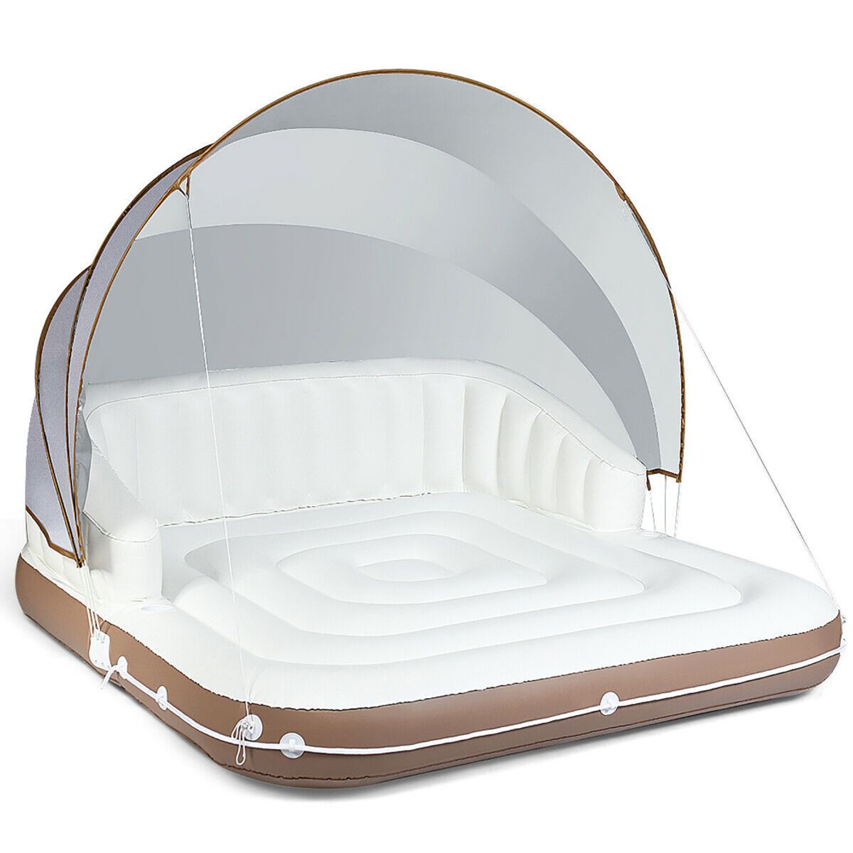 Inflatable Lounge Raft with Retractable Canopy - Costway Canopy Inflatable Pool-Square