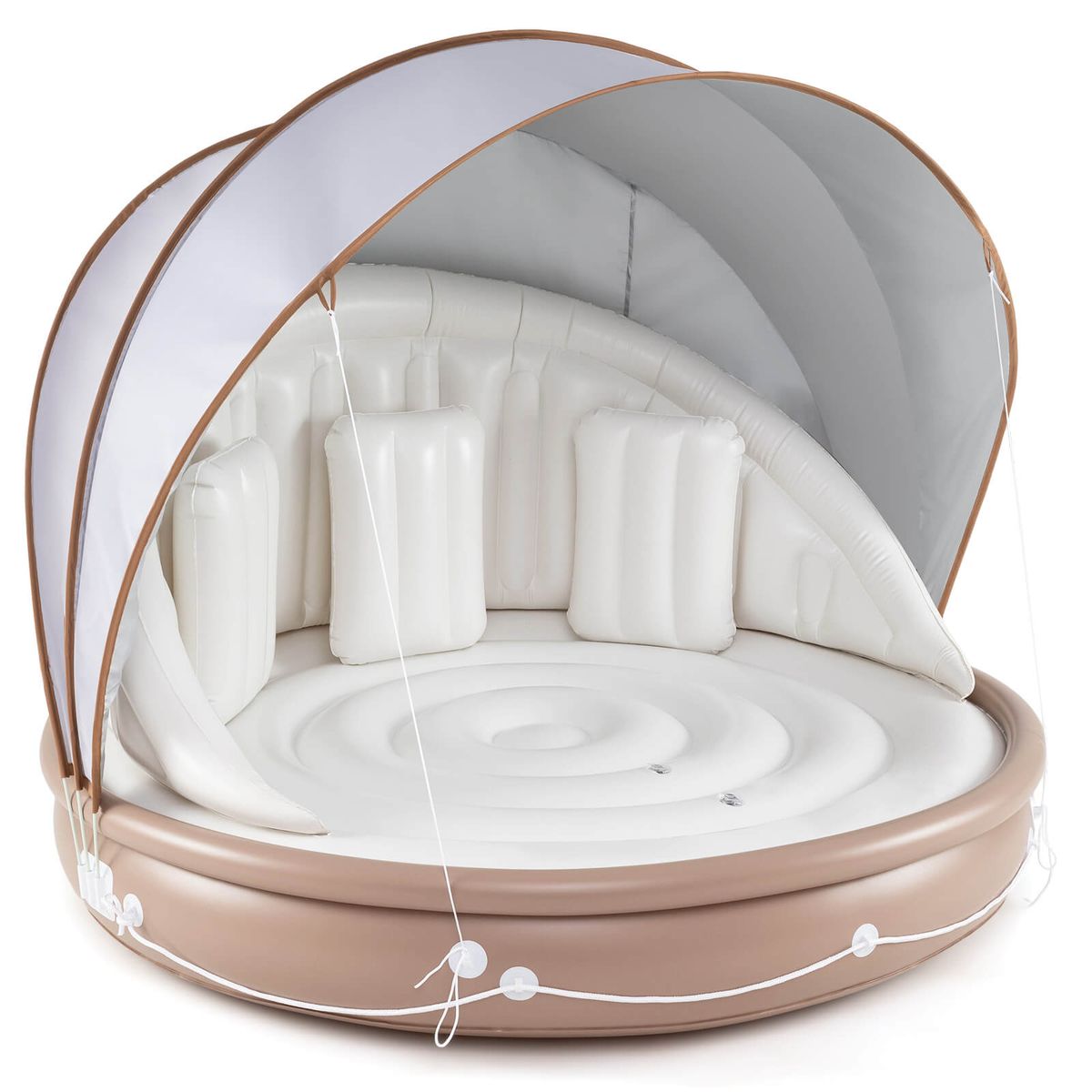 Inflatable Lounge Raft with Retractable Canopy - Costway Canopy Inflatable Pool- Round