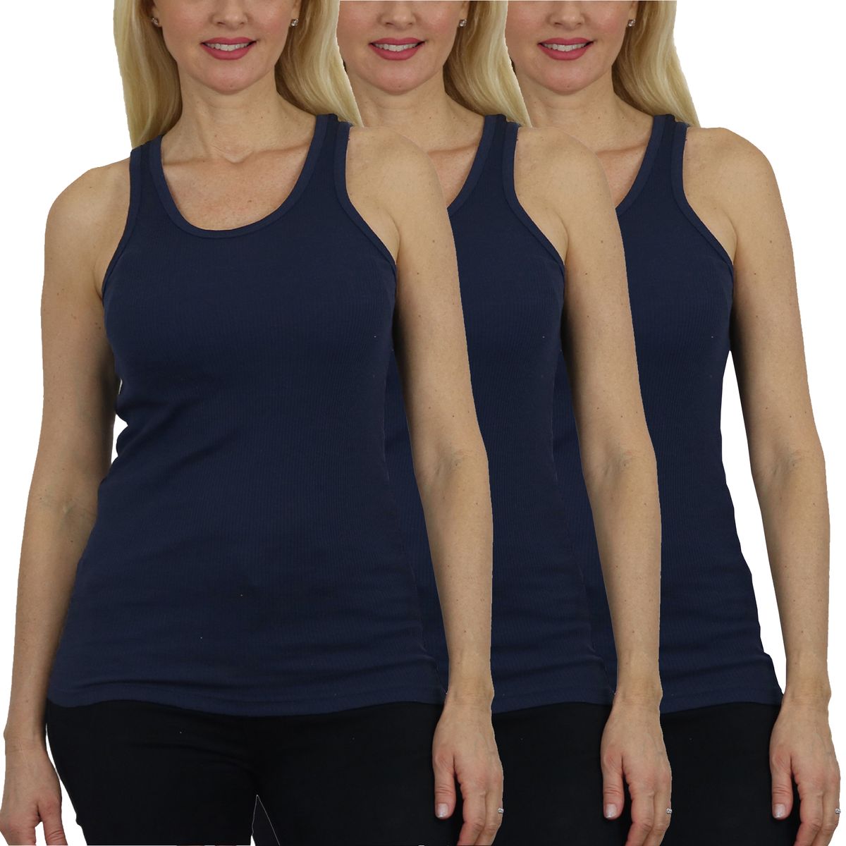 Women's Ribbed Tank Tops (3-Pack) - MTT-1000-NV-NV-NV / L