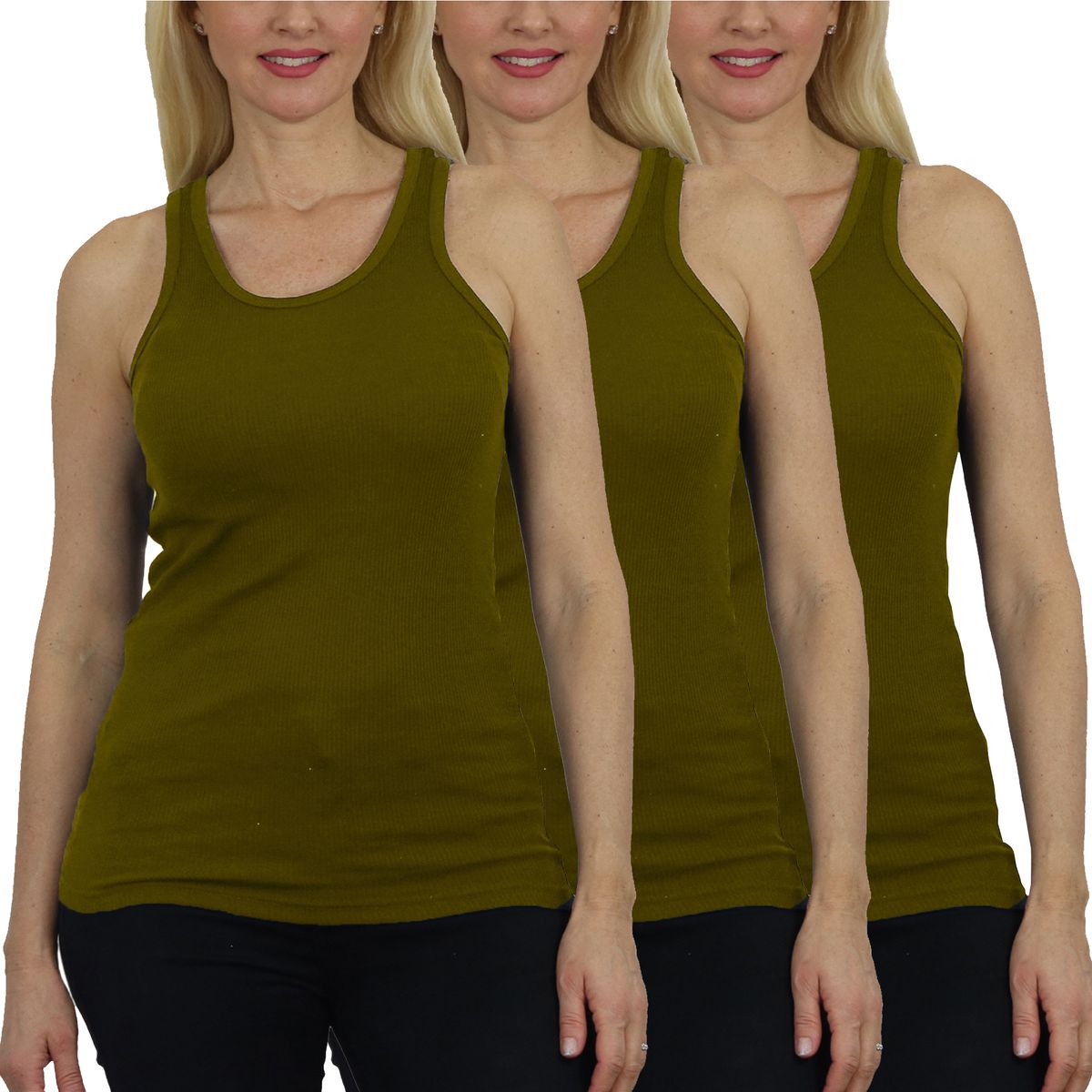 Women's Ribbed Tank Tops (3-Pack) - MTT-1000-OL-OL-OL / XL