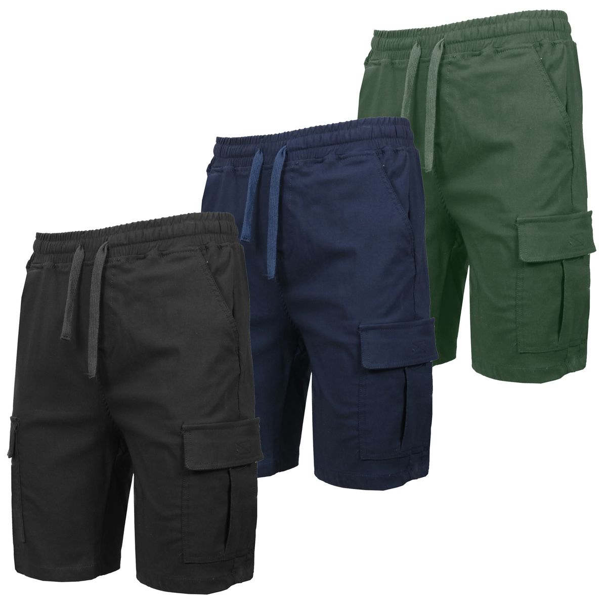 Men&rsquo;s Stretch Pull-On Cargo Shorts (3-Pack) - MSSCS-01-BK-NV-OL - L