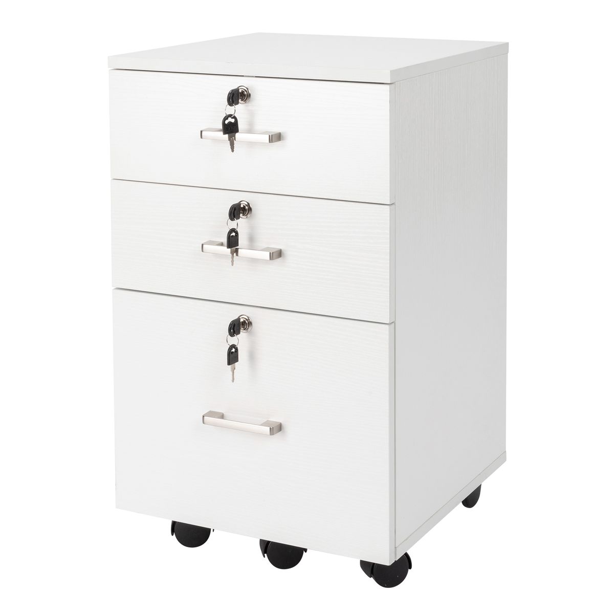 3-Drawer Rolling File Cabinet with Lock - White