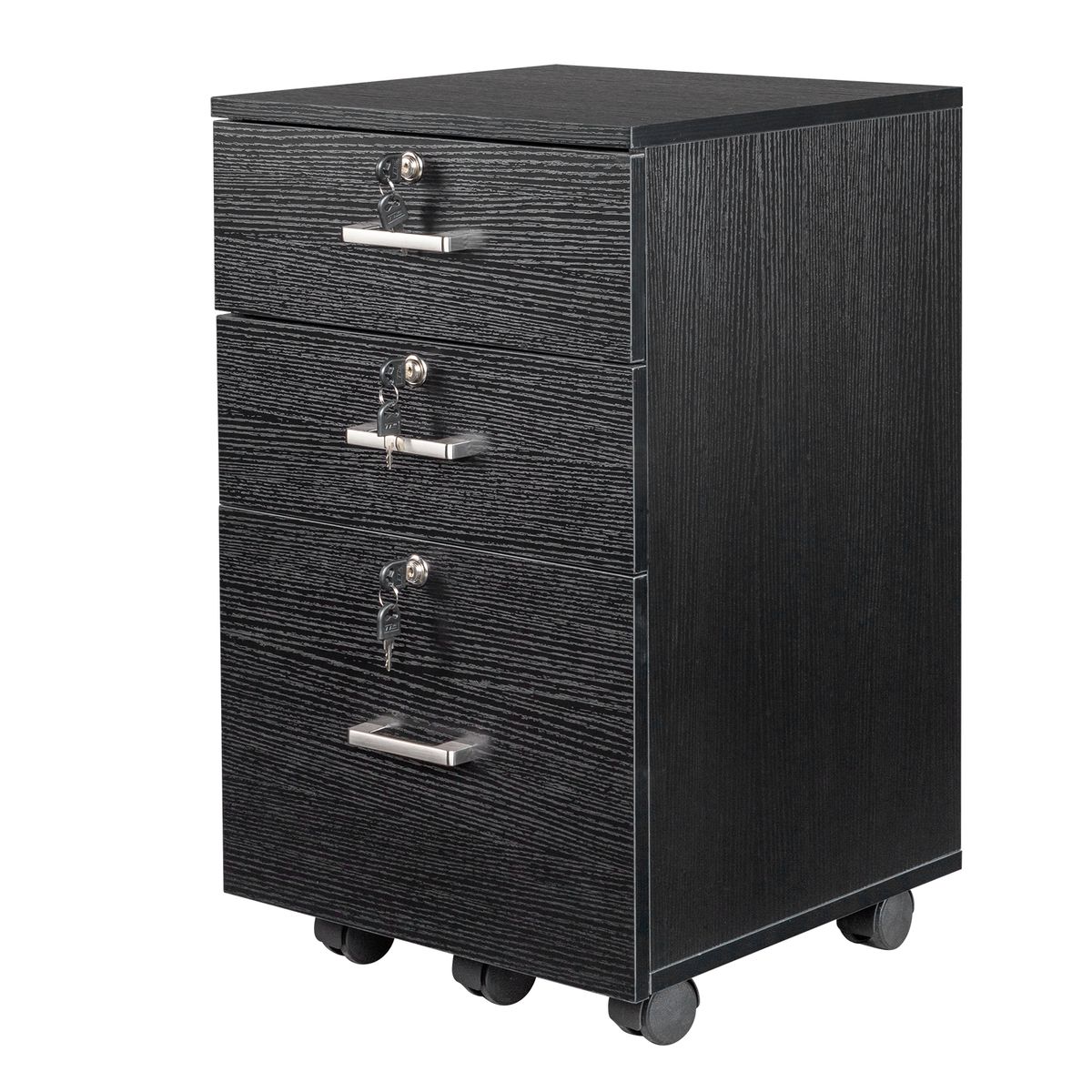 3-Drawer Rolling File Cabinet with Lock - Black