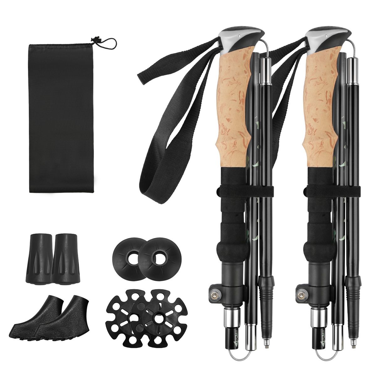 LakeForest Collapsible Hiking Poles (1 Pair) - LakeForest 2Pcs Walking Stick BLK