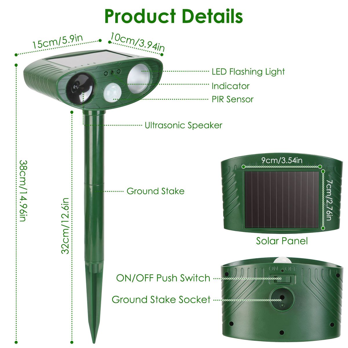 iMounTEK Solar Ultrasonic Animal Repeller - LED