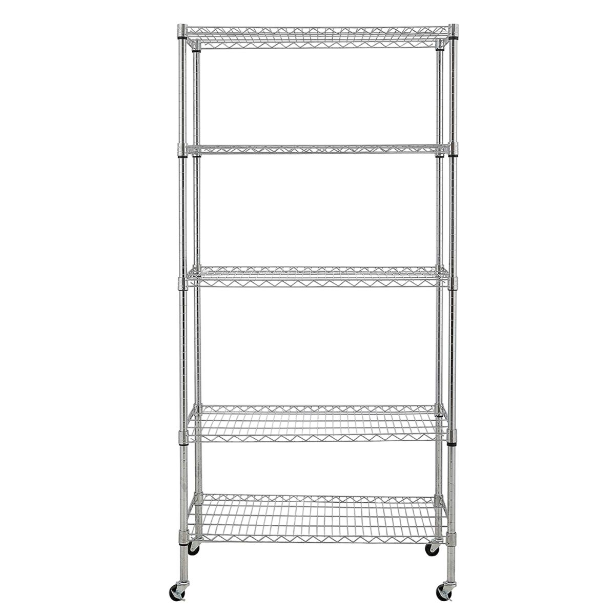Rolling 5-Tier Steel Wire Shelving, NSF-Certified - Rolling 5-Tier Steel Wire Shelves-Chrome