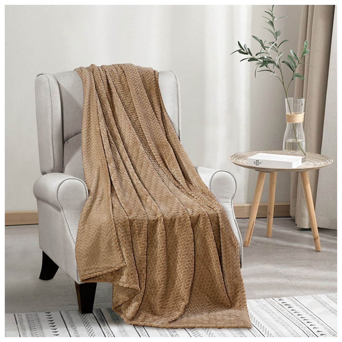 Chevron Jacquard Braided Oversized Throw Blanket - 50 X 60 - Taupe