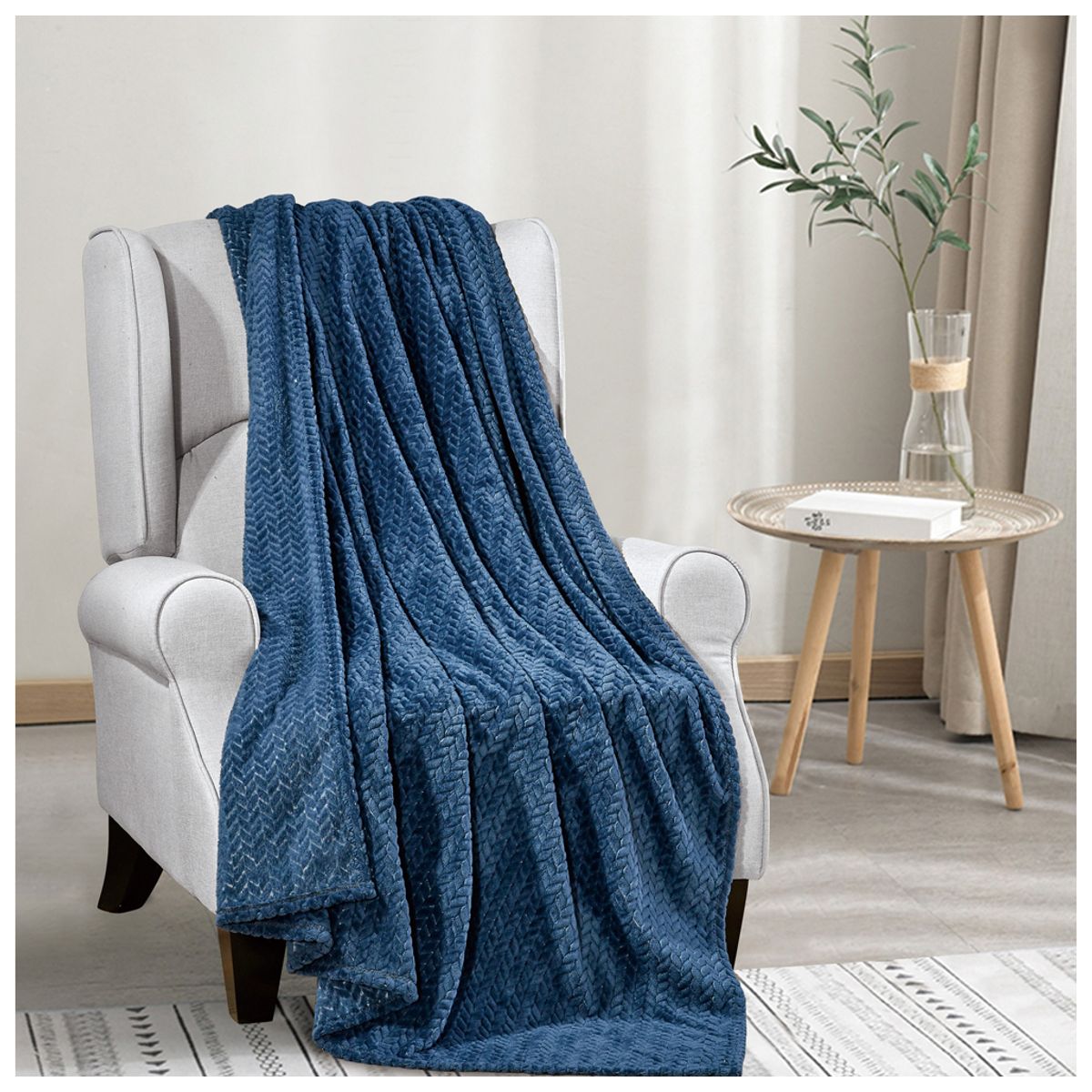 Chevron Jacquard Braided Oversized Throw Blanket - 50x60- Navy