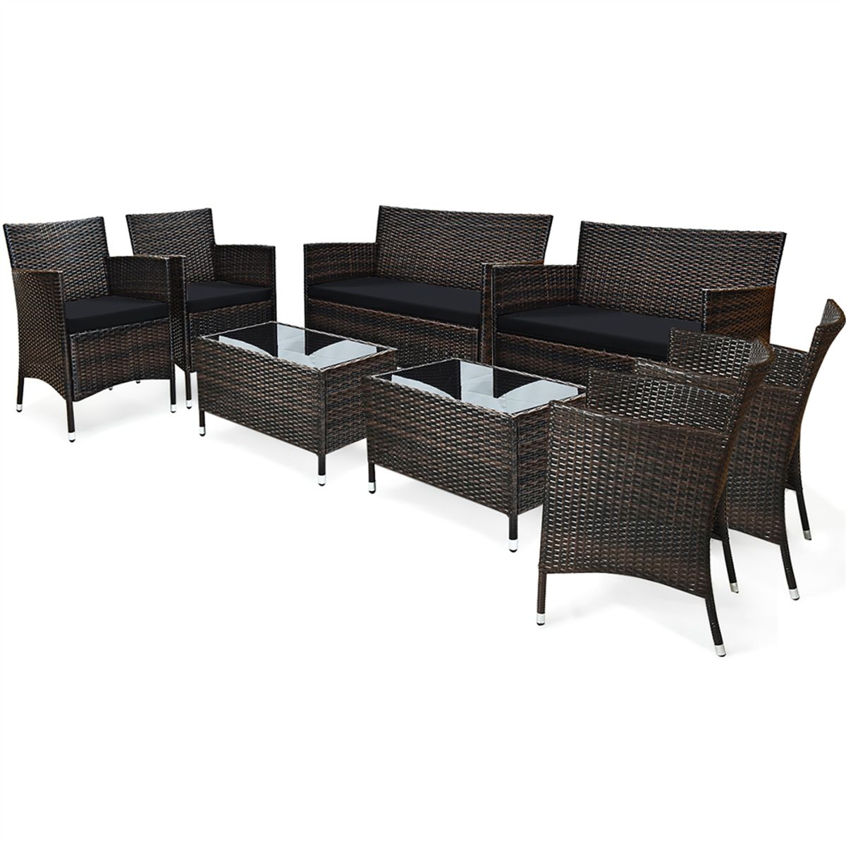 Rattan Outdoor 8-Piece Patio Furniture Set - Patio Furniture Set-Black